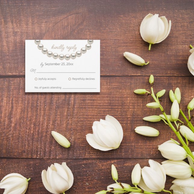 Silver Pearl Necklace Wedding RSVP Card Dankeskarte (Von Creator hochgeladen)