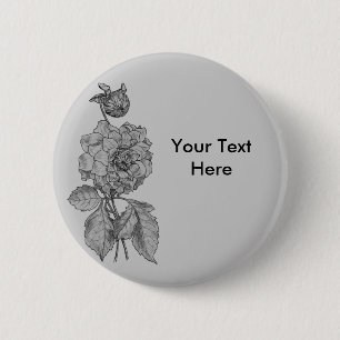 Silver Peony Blume on Gray Customizable Button