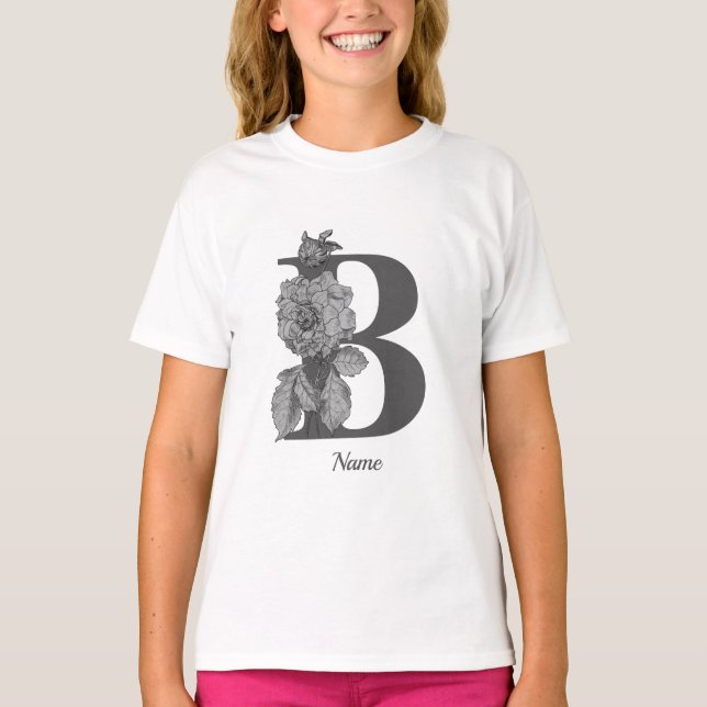 Silver Peony Elegant Monogram Initial B Name T-Shirt (Vorderseite)