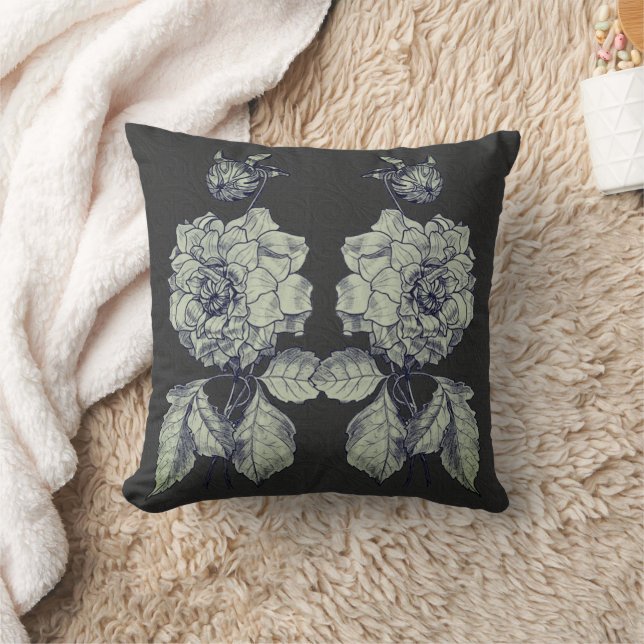 Silver Peony Flower Art Kissen (Decke)
