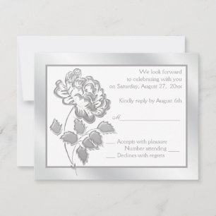 Silver Peony on White Repcard Einladung