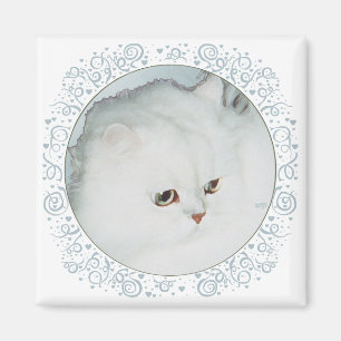 Silver Persian Cat Head Study Magnet