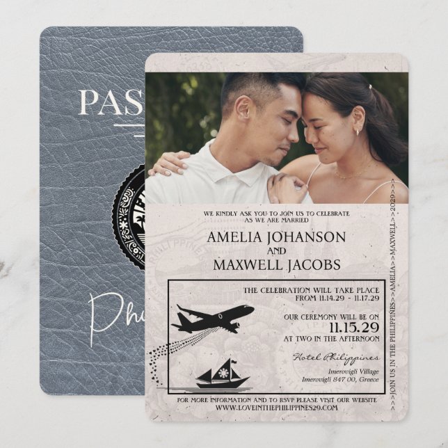 Silver Philippines Pass Einladung zur Hochzeit (Vorne/Hinten)