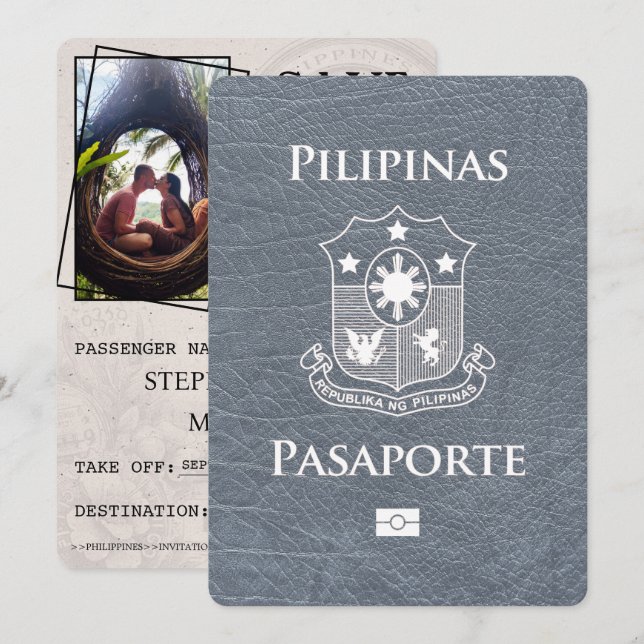 Silver Philippines Passport Save the Date (Vorne/Hinten)