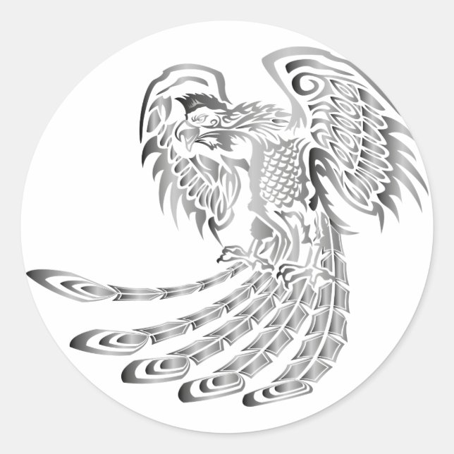 Silver Phoenix Rising Runder Aufkleber (Vorderseite)
