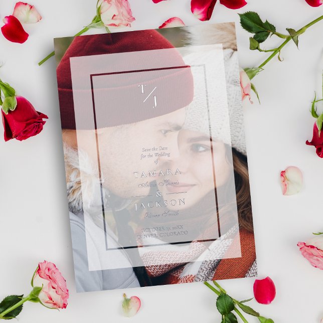 Silver Photo Wedding Vellum Transparency Initials  Folieneinladung (Von Creator hochgeladen)