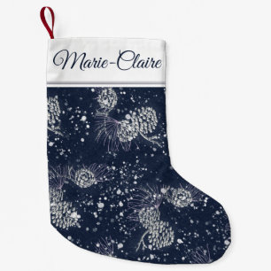 Silver Pinecone Navy Personalisiert Snowy Kleiner Weihnachtsstrumpf