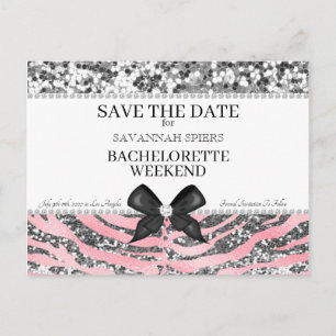 Silver Pink Bachelorette Wochenende Save the Date Ankündigungspostkarte