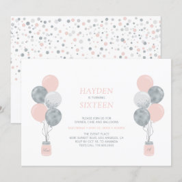 Silver & Pink Ballon 16 . Geburtstag Geburtstagspa Einladung