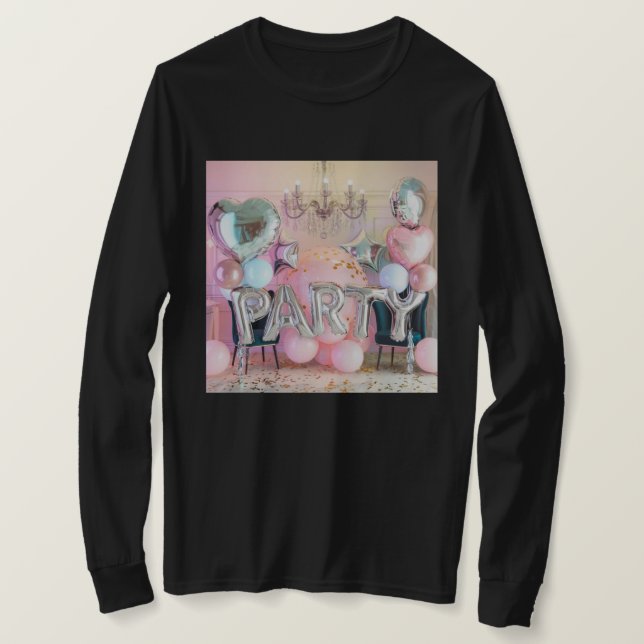 Silver Pink Balloons Party T - Shirt (Design vorne)