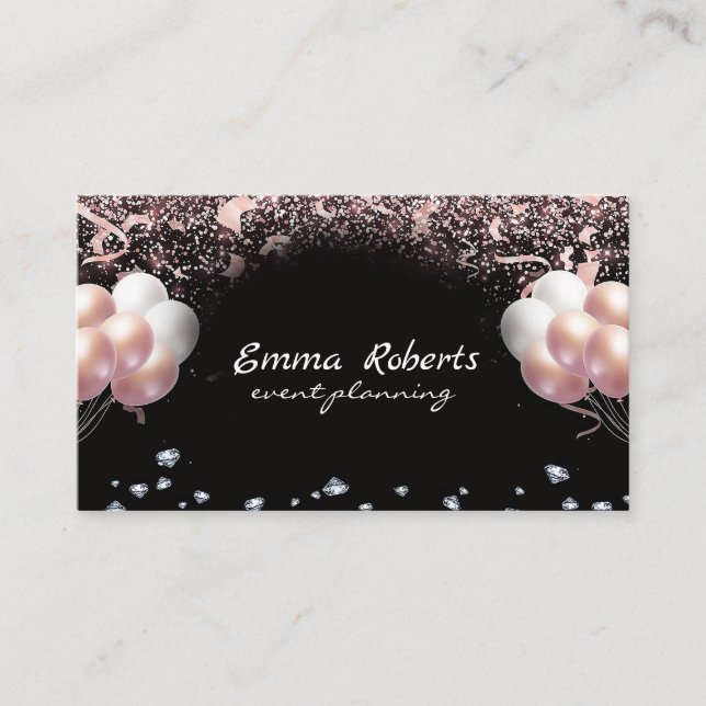 Silver Pink Black Balloons Moderne Eventplanung Visitenkarte (Vorderseite)