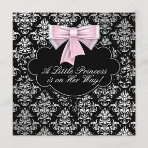 Silver Pink Black Princess Baby Girl Dusche Einladung