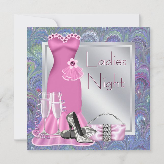 Silver Pink Champagne Lila Pink Ladys Night Einladung (Vorderseite)