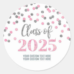 Silver Pink Confetti Abschluss 2025 Runder Aufkleber
