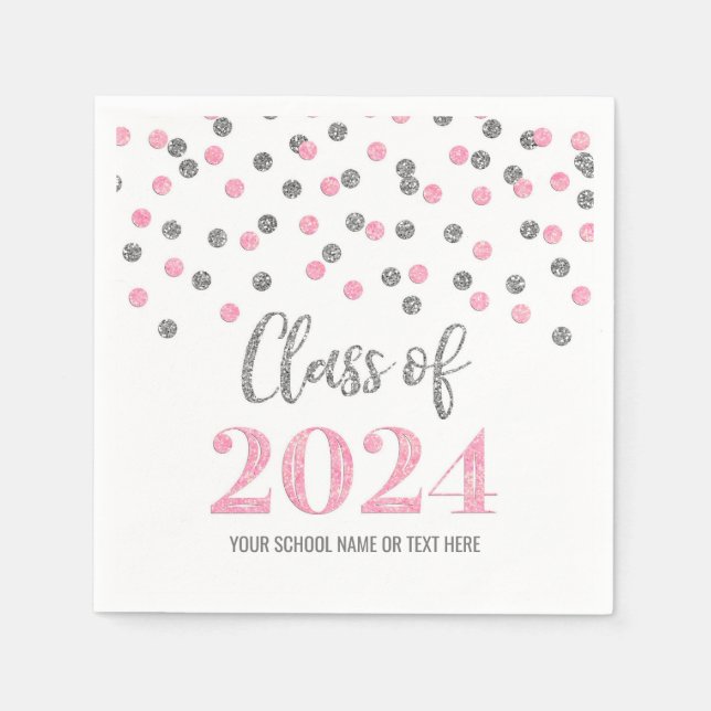 Silver Pink Confetti Class of 2024 Napkins Serviette (Vorderseite)