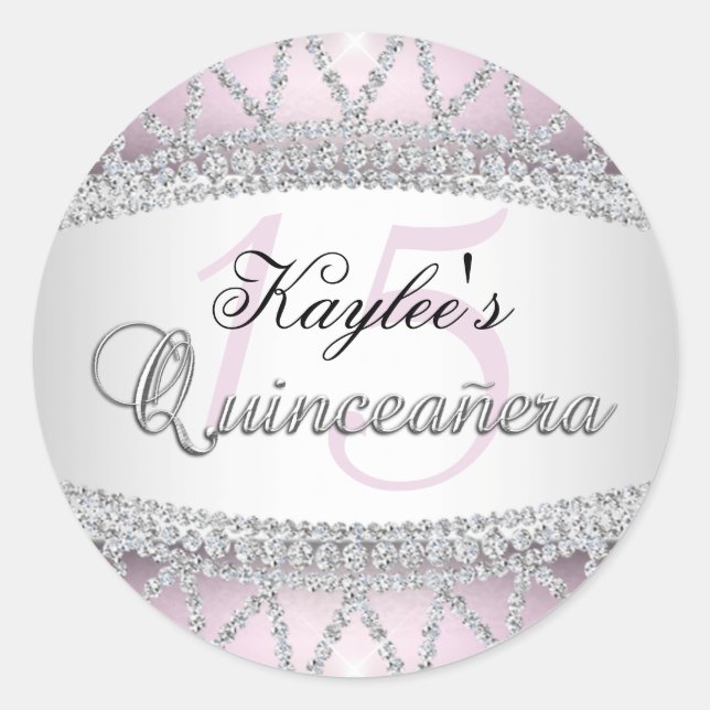 Silver & Pink Diamond Quinceanera Sticker (Vorderseite)