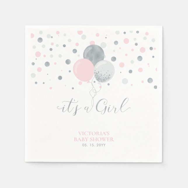 Silver & Pink Es ist eine Girl Baby Dusche Napkins Serviette (Vorderseite)