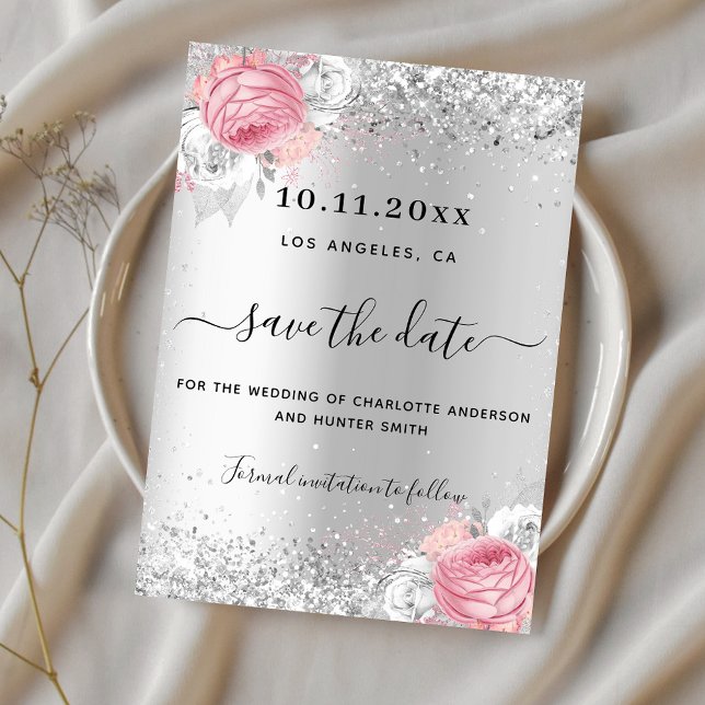 Silver pink florals wedding save the date (Von Creator hochgeladen)
