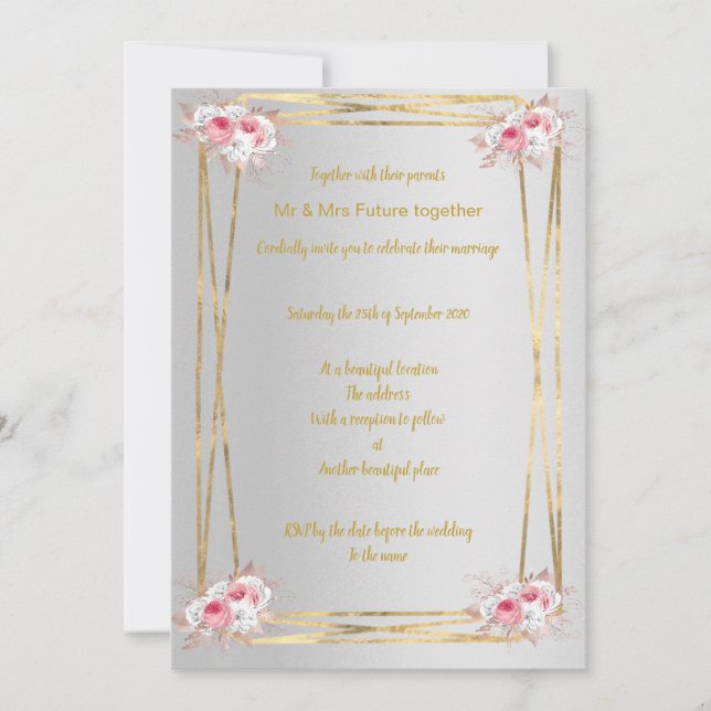 SILVER PINK GOLD ELEGANT WEDING INVITATION EINLADUNG (Vorderseite)