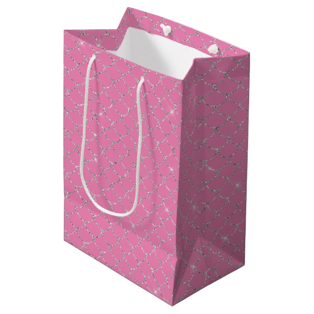 Silver Pink Mermaid Mittlere Geschenktüte (Vorderseite Schrägansicht)