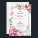 SIlver Pink Quinceañera Crown Butterfly 15 Anos Einladung<br><div class="desc">Pink Quinceañera Silver Crown mexikanische Schmetterling Einladung Mis Quince 15 Anos,  16.</div>