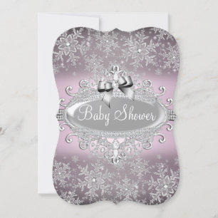 Silver Pink Sparkle Snowflake Baby Dusche laden Einladung