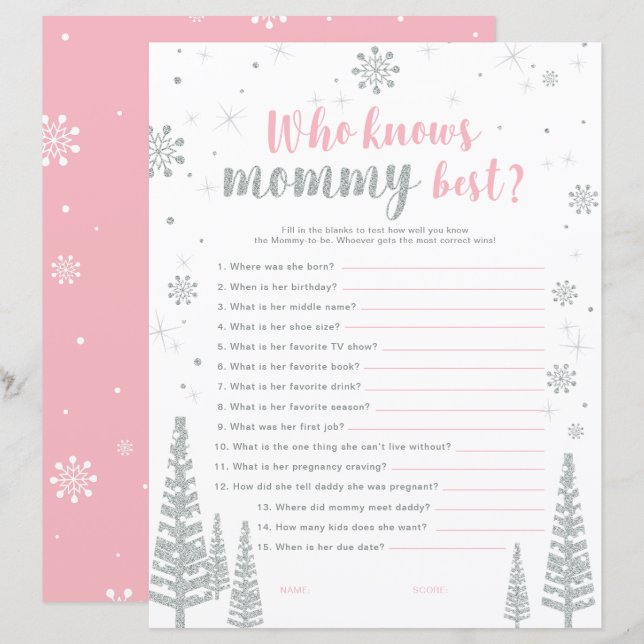Silver & Pink Winter Wonderland Baby Showspiel (Vorne/Hinten)
