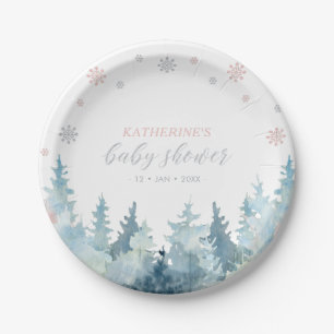 Silver & Pink Winter Wonderland Snow Baby Dusche Pappteller