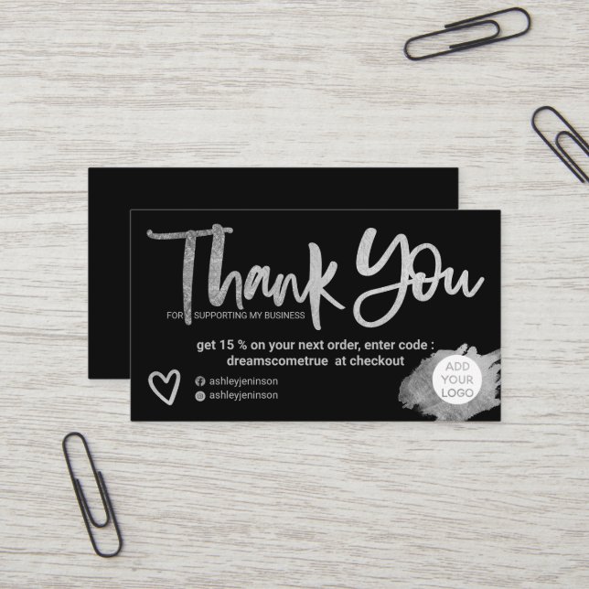 Silver Pinsel Schriftart Black Chic Reihenfolge da Visitenkarte (Vorderseite/Rückseite Beispiel)