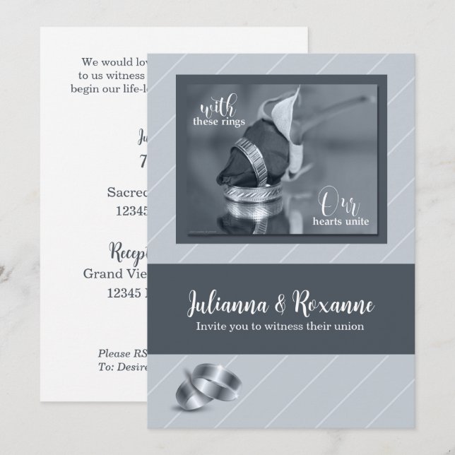 Silver Pinstripe Gay Wedding Einladung (Vorne/Hinten)