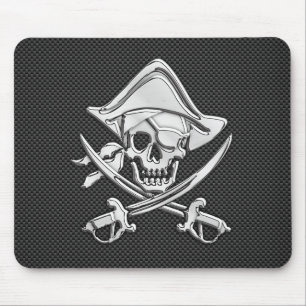 Silver Pirate on Black Carbon Fibre Decor Mousepad