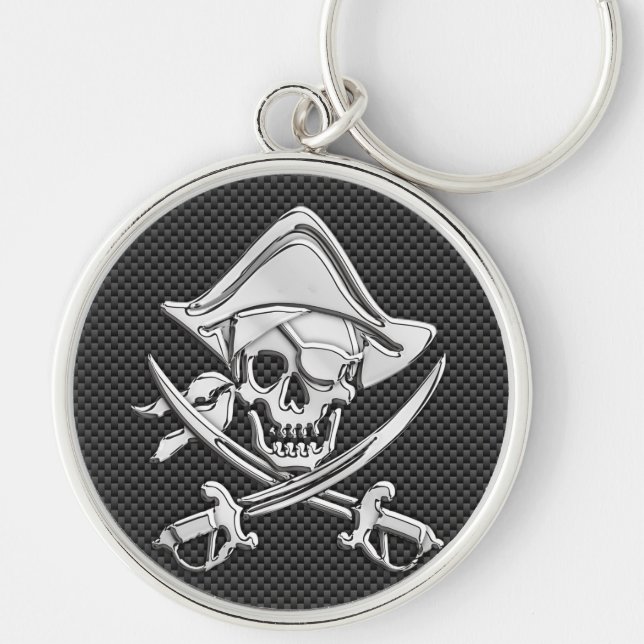 Silver Pirate on Black Carbon Fibre Decor Schlüsselanhänger (Vorne)