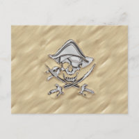 Silver Pirate Skull in Sand