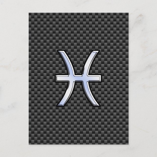 Silver Pisces Zodiac Sign auf Carbon Fibre Print Postkarte (Vorderseite)