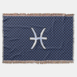 Silver Pisces Zodiac Sign Blue Carbon Fibre Print Decke