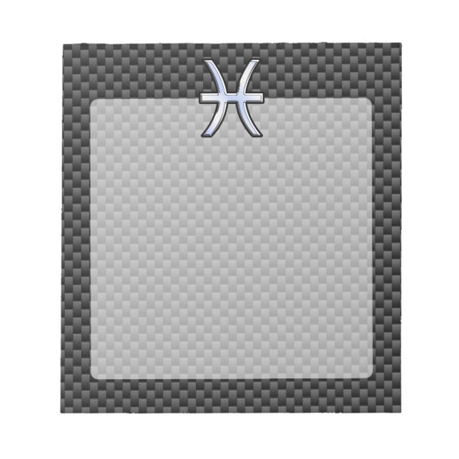 Silver Pisces Zodiac Sign on Carbon Fiber Print Notizblock (Vorderseite)