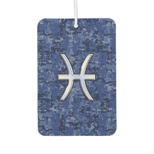 Silver Pisces Zodiac Symbol Navy Blue Digital Camo Autolufterfrischer