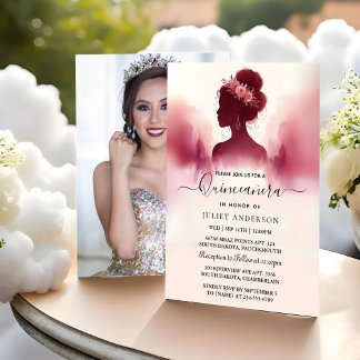 Silver Plum Lace Gown Boho Burgundy Quinceanera Einladung