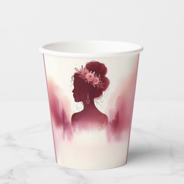 Silver Plum Lace Gown Boho Burgundy Quinceanera Pappbecher (Vorderseite)