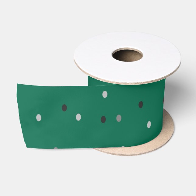 Silver Polka Dots on Green Satinband (Spule)