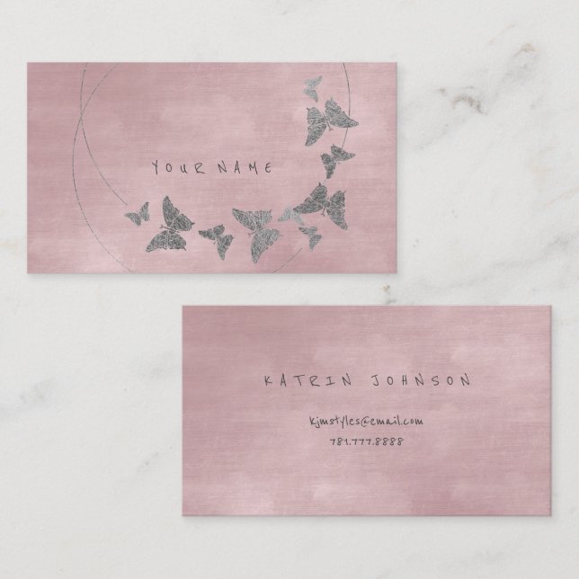 Silver Powder Blush Ballett Pink Butterfly Vip Visitenkarte (Vorne/Hinten)