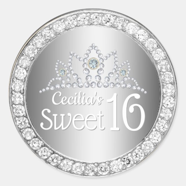 Silver Princess Diamond Tiara Sweet 16 Runder Aufkleber (Vorderseite)
