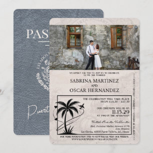 Silver Puerta Vallarta Passport Wedding Einladung