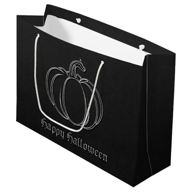 Silver Pumpkin Halloween Große Geschenktüte (Vorderseite Schrägansicht)
