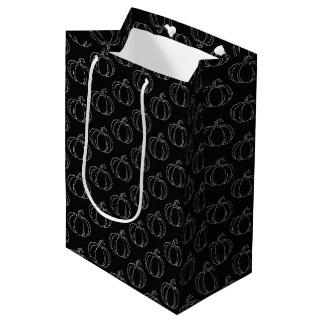 Silver Pumpkin Halloween Mittlere Geschenktüte (Vorderseite Schrägansicht)
