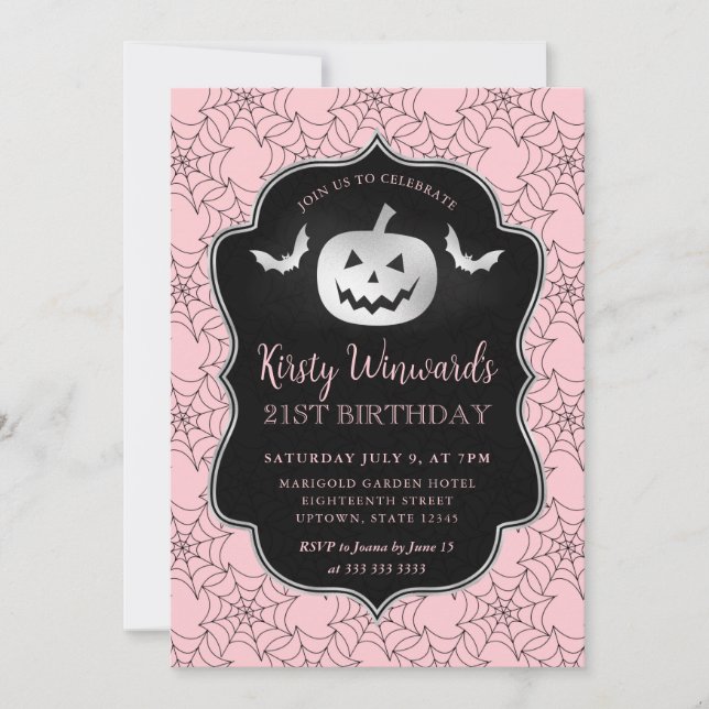 Silver Pumpkin und Pink Coblies 21. Geburtstag Einladung (Vorderseite)