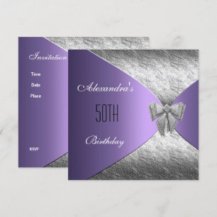 Silver Purple 50e anniversaire Invitation Floral