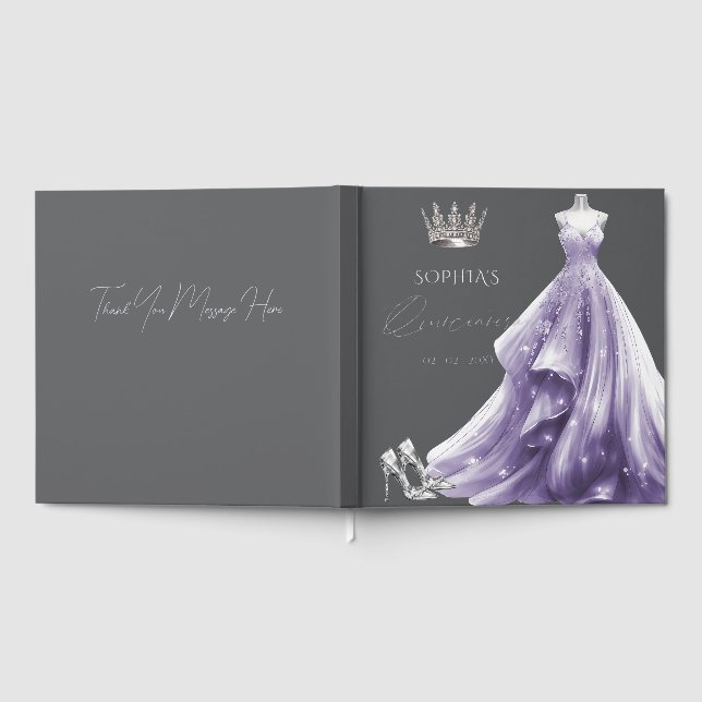Silver Purple Dress Princess Quinceañera  Gästebuch (Voll)