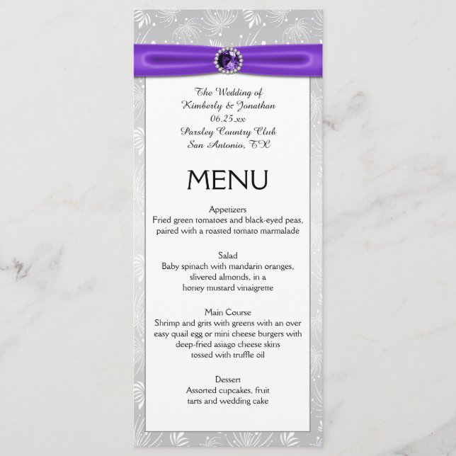 Silver Purple Gemstones Ribbons Star Burns Menu (Devant)