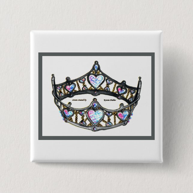 Silver Queen of Hearts gekrönt Tiara weiße Taste Button (Vorderseite)